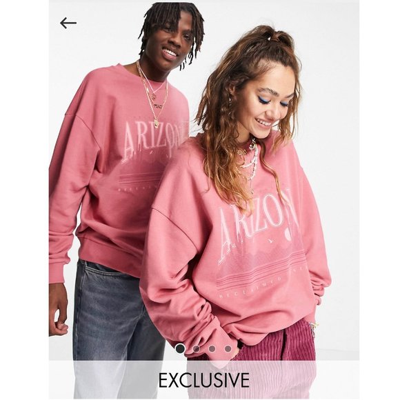 ASOS Reclaimed Vintage Inspired Unisex Arizona Sweatshirt in Pink Size Small - Picture 1 of 2
